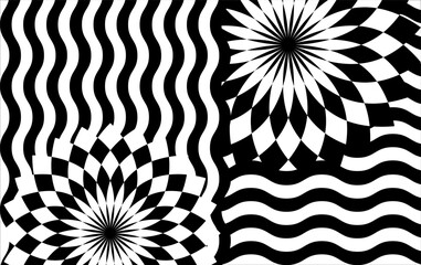 Geometry black and white art collage shapes, striped waves, polygon retro pattern, for geometric poster layout, corporate card, ad vintage presentation, design clip art, abstract retro background