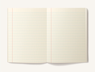 rulled margin beige pages old realistic notebook with shadow