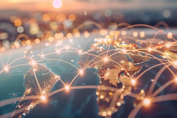 Global Air Freight Network: Connectivity Concept Across Major Cities on a Stylized World Map