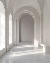 Empty white room with lights and shadows of window mock up