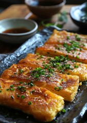 Tamagoyaki - Sweet, layered omelette served as part of a sushi platter or bento box. 