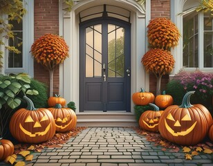 Obraz premium ilustración de decoraciones de halloween en entrada 2