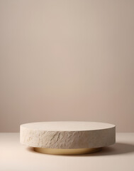 round empty stone podium for product presentation, light  background