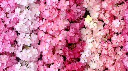 Obraz premium A close-up of a group of pink and white flowers, with a yellow centerpiece