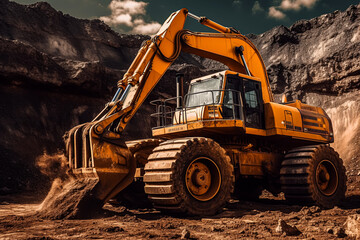 Obraz premium A large yellow construction vehicle is parked in a muddy field.