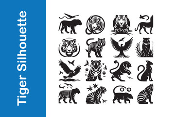 Tiger silhouette set with vector collections. 