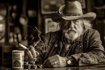 AI-generated illustration of a Cowboy in a hat with a cigarette