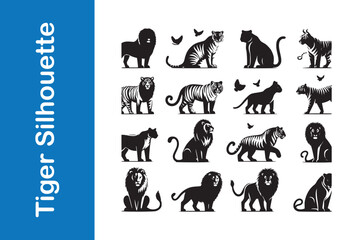 Obraz premium Tiger silhouette set with vector collections. 