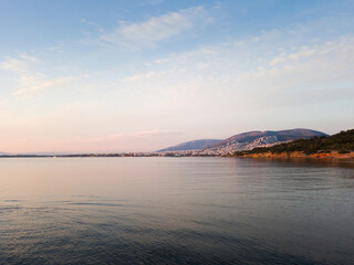Sea view in Glyfada, Greece at sunset, evening time.