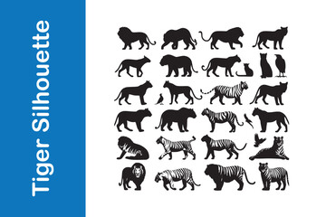 Tiger silhouette set with vector collections. 