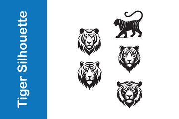 Tiger silhouette set with vector collections. 