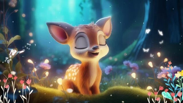 breathing animation, Animal lullaby cartoon sleeping on forest, looped video background