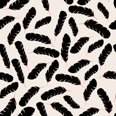 gothic seamless pattern of black feathers on light background