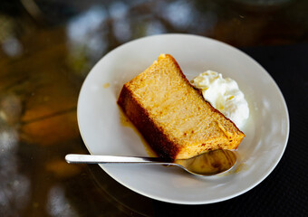 Sweet pan de calatrava topped and served on platter for dessert