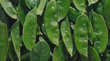 Fototapeta premium Close-up of green leaves with water droplets