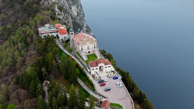 Sanctuary Montecastello popular sacred places of Lake Garda in Italy. Aerial view