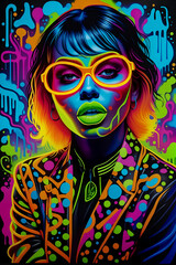 Girl in glasses neon graffiti art