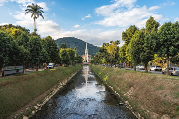 Av. Koeler street with the São Pedro de Alcântara Catedral. Petropolis RJ Brazil. May 28 2024.