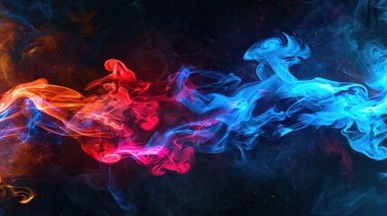 Obraz premium Abstract image combining colorful smoke, water splashes, fire flames, and cosmic stardust.