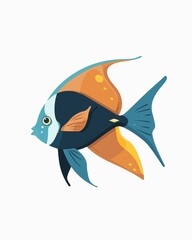 Colorful orange fin dark blue coral tropical ocean aquarium aquatic oceanic salt fresh water fish. Fish illustration isolated on a white background.