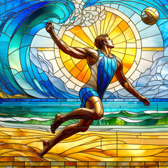 Obraz premium Stained glass picture of Beach Volleybal