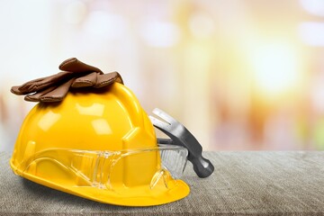 A new yellow worker safety helmet