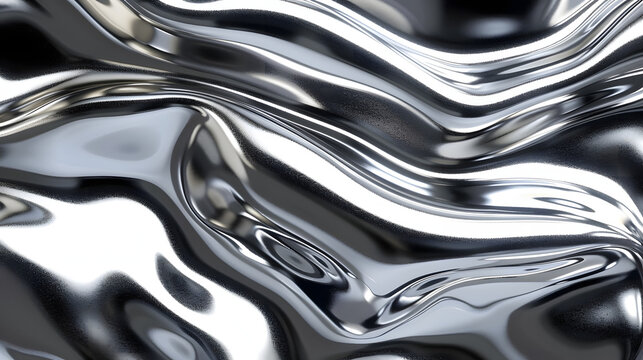 glossy silver metal fluid glossy chrome mirror water effect background backdrop texture 3d render
