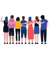Minimalist Vectors Flat Art Style Of 7 Diverse People Embracing And Showing Equality And Inclusion