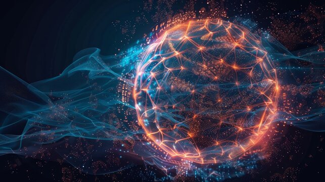 Abstract depiction of quantum computing technology with an exploding sphere.

