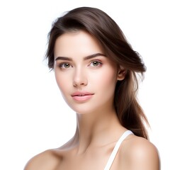 Fototapeta premium photostock Portrait of a beautiful young woman bright skin on studio background