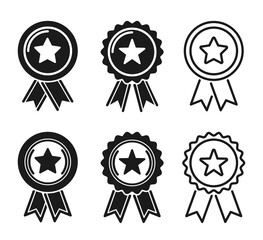 Set Of Black And White Star Award Ribbons Perfect For Representing Quality, Achievement, And Excellence, Monochrome Set