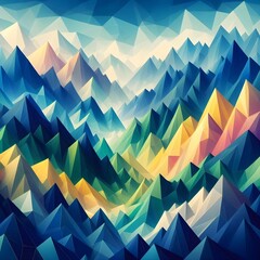 Abstract mountain landscape with many layers of mountains, low-poly art style