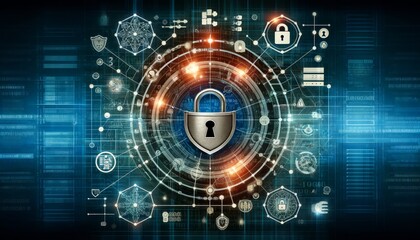 Obraz premium Digital Security Network with Padlock Illustration - Abstract Technology Background