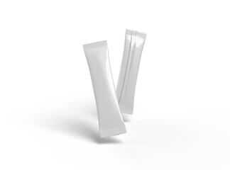 3d rendering of a glossy sachet packaging stick for your product on a transparent background