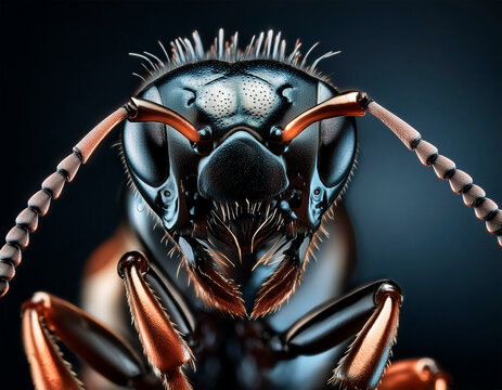 vista en macro de la cara de una hormiga