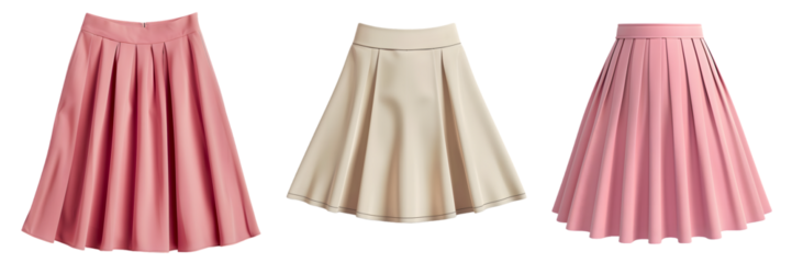 Stylish pleated skirt in pink and beige color on a transparent background, png.