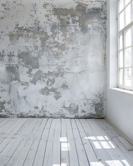 Empty modern white room with lights and shadows of window mock up