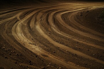Naklejka premium Dramatic BMX Bike Tire Tracks on Dirt Track Highlighting Speed and Competition