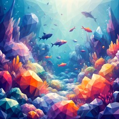 Underwater background, low-poly art style