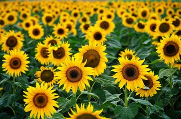 Fototapeta premium Field of sunflowers in full bloom 