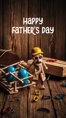 A Father's Day Card made of wood in a cinematic texture background.