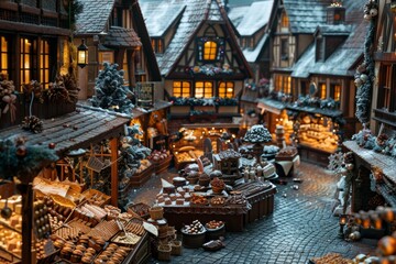 Festive Chocolate Market in Quaint Village with Variety of Chocolate Products for Sale - Ideal for Print Design, Posters, and Holiday Cards