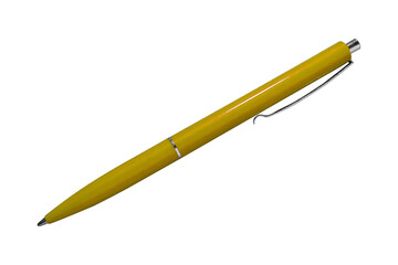 Yellow pen isolated on on transparent background in diagonal position.	