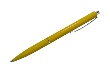 Yellow pen isolated on on transparent background in diagonal position.	