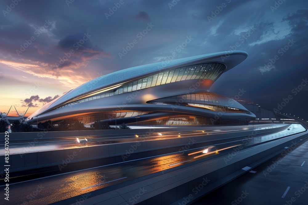 Aufkleber futuristic olympic velodrome with cutting-edge architecture and advanced technology design