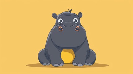 Naklejka premium A cartoon hippo sitting on a yellow background with an orange tongue, AI