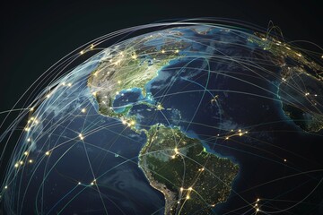 Global Network Connectivity on Earth at Night - Conceptual Illustration for Population Migration and Technology