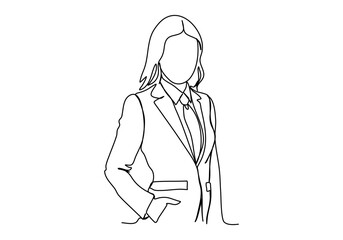 Woman in business suit. One line drawing vector illustration.