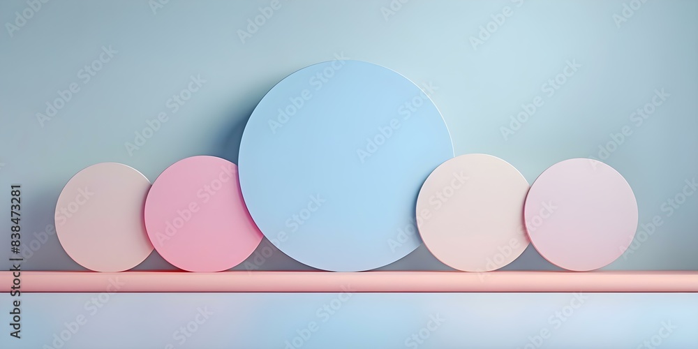 Poster geometric circles in retro scandinavian style with simple shapes in pastel colors. concept scandinav