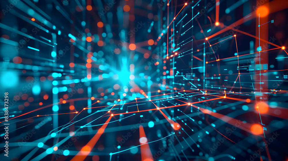 Poster a high-tech interface showing a cybersecurity network, network, dynamic and dramatic compositions, w